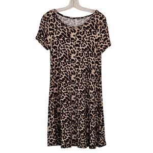 Popyoung Animal Print Dress A-line Leopard Print Short Slv Sz M EUC